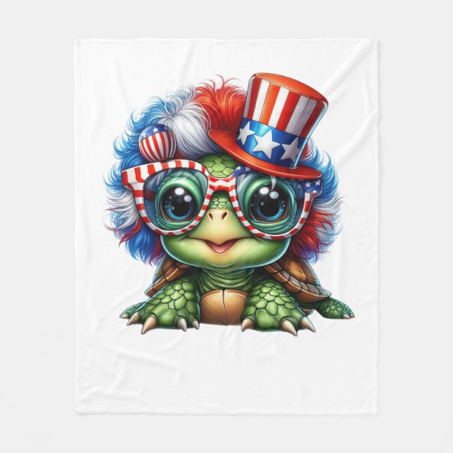 Funny Turtle Patriotic USA flagga Sunglass Fleecefilt (Framsidan)