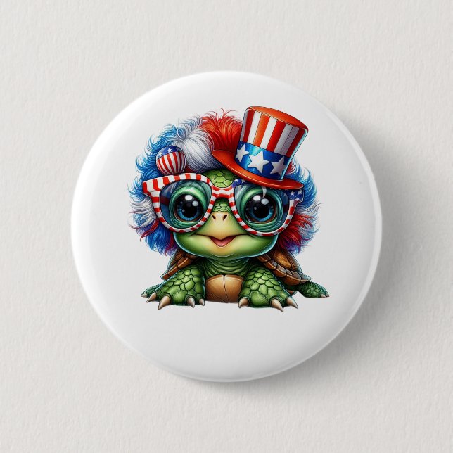 Funny Turtle Patriotic USA flagga Sunglass Knapp (Framsida)
