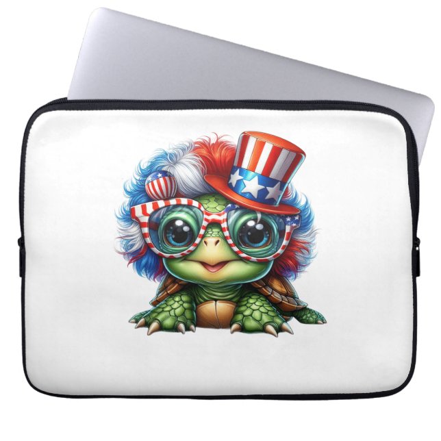 Funny Turtle Patriotic USA flagga Sunglass Laptop Fodral (Framsidan)