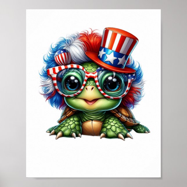 Funny Turtle Patriotic USA flagga Sunglass Poster (Framsidan)