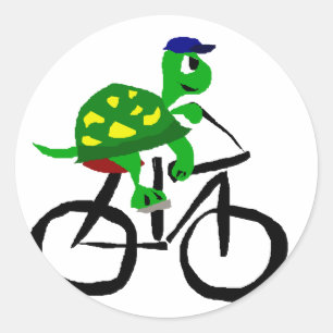 Funny Turtle Riding Bicycle Runt Klistermärke