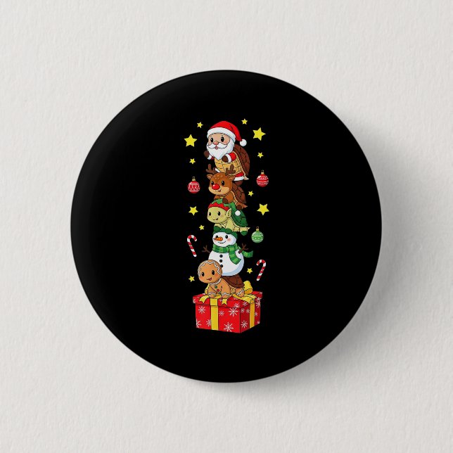 Funny Turtle Santa Elf Snowman Christmas Boys Girl Knapp (Framsida)