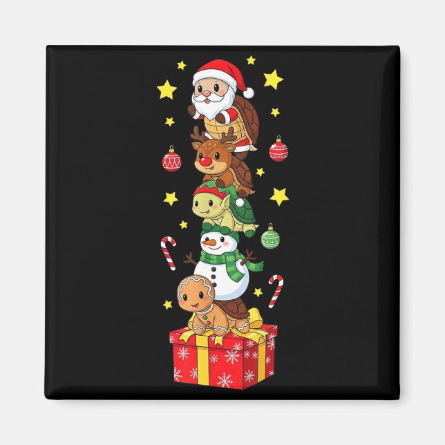 Funny Turtle Santa Elf Snowman Christmas Boys Girl Magnet (Framsidan)