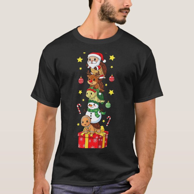 Funny Turtle Santa Elf Snowman Christmas Boys Girl T Shirt (Framsida)