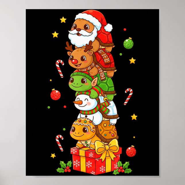 Funny Turtle Santa Elf Snowman Christmas Womens Me Poster (Framsidan)