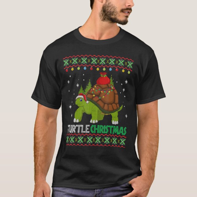 Funny Turtle Santa Ugly jul Sweater T Shirt (Framsida)