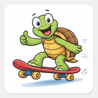 Funny Turtle Skateboard Cartoon Art Sticker Fyrkantigt Klistermärke