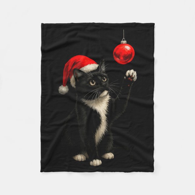 Funny Tuxedo Bauble Cat Santa Hat Red Xmas Christm Fleecefilt (Framsidan)