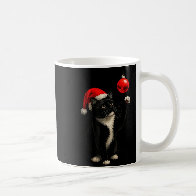 Funny Tuxedo Bauble Cat Santa Hat Red Xmas Christm Kaffemugg (Höger)