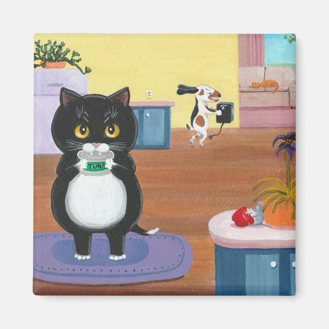 Funny Tuxedo Cat Hund Creationarts Magnet (Framsidan)