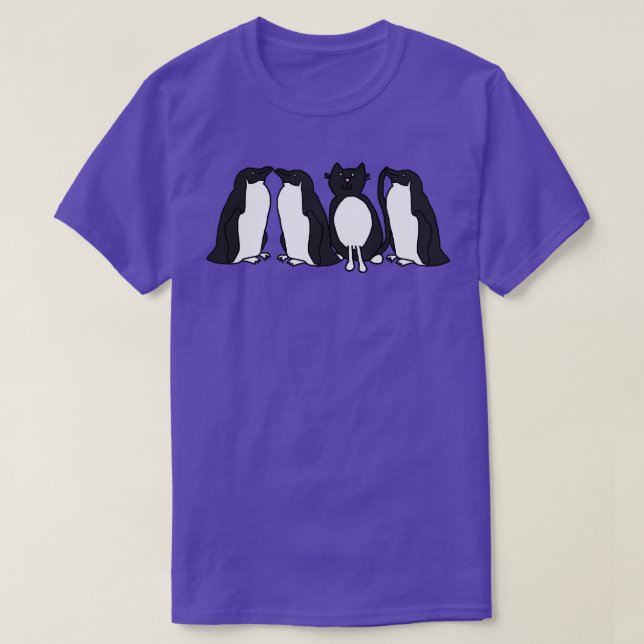 Funny Tuxedo Cat och Penguins T Shirt (Design framsida)