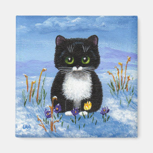 Funny Tuxedo Cat Winter Snö Creationarts Magnet