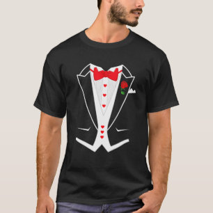 Funny Tuxedo med Red Bowtie Hearts Valentines day T Shirt