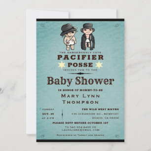 Funny Twillingar Nappar Posse Western babyvisnings Inbjudningar