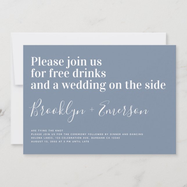 Funny Typografi Dusty Blue Bröllop Inbjudningar (Framsida)