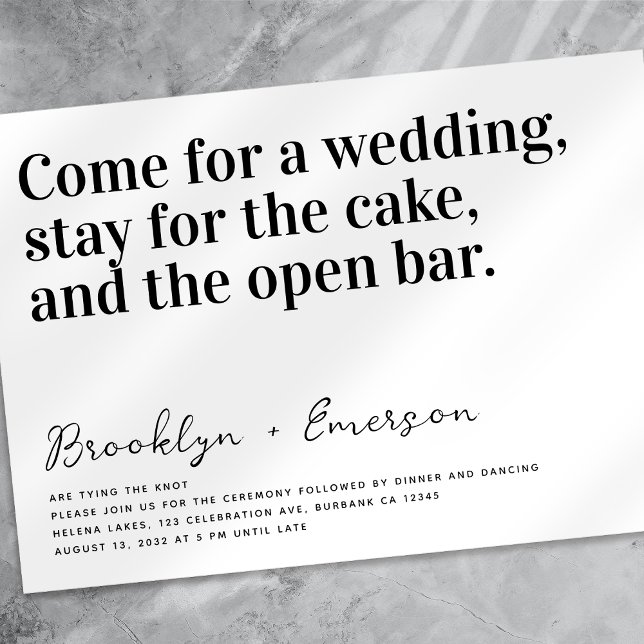 Funny Typography Black White Bröllop Inbjudningar (Skapare uppladdad)