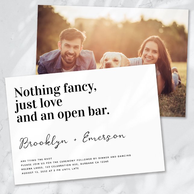 Funny Typography Black White Bröllop Inbjudningar (Skapare uppladdad)