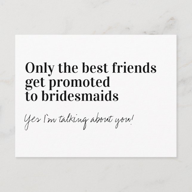 Funny Typography Bridesmaid Frieri Meddelande Vykort (Framsida)