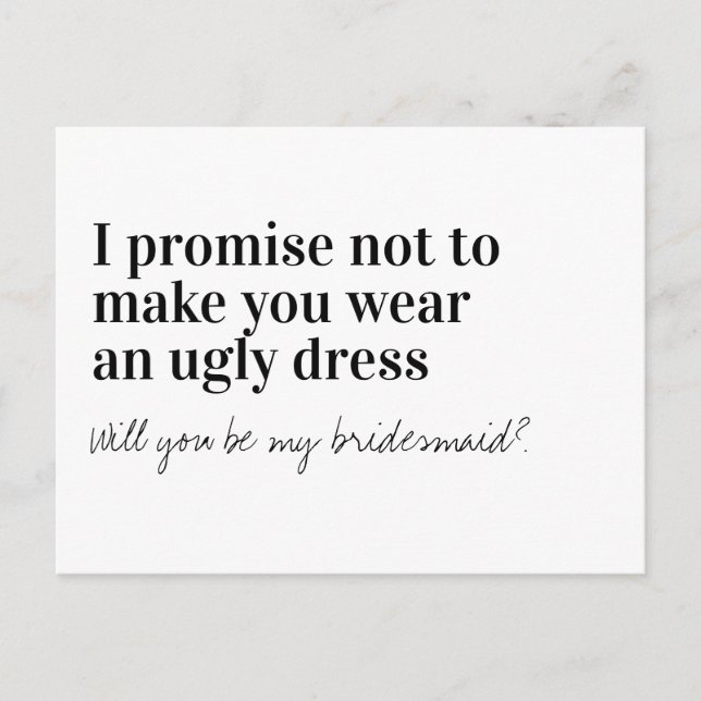 Funny Typography Bridesmaid Frieri Meddelande Vykort (Framsida)