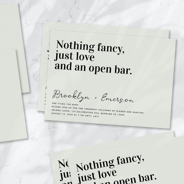 Funny Typography Sage Grönt Bröllop Inbjudningar (Skapare uppladdad)