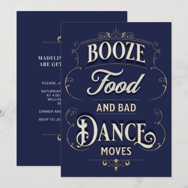 Funny Typography Sprit Food Dance Moves Avslappnad Inbjudningar (Fram/baksida)