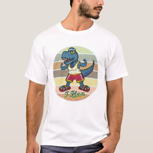 Funny Tyrannosaurus Rex T-Flex Workout Retro-Coola T Shirt (Framsida)