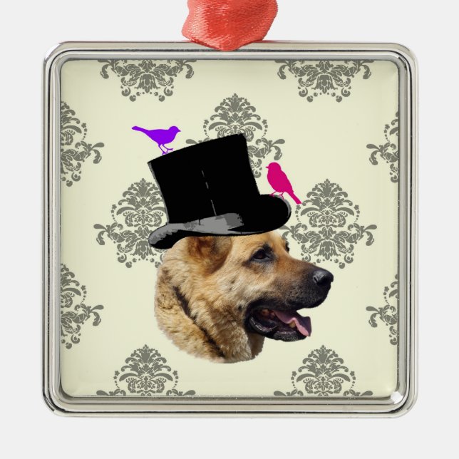 Funny tysk hund för herde julgransprydnad metall (Framsidan)
