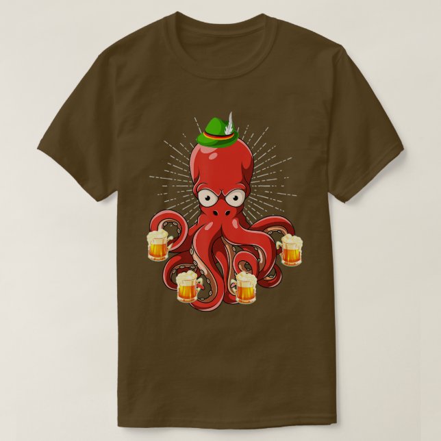 Funny tysk Lederhosen Octopus Beer Drinker Oktob T Shirt (Design framsida)