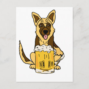 Funny tysk Shepherd Hund Drinking Beer Art Vykort