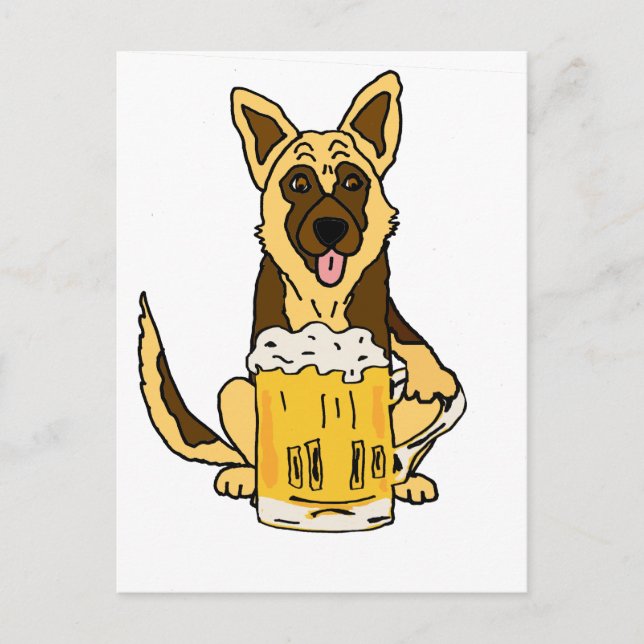Funny tysk Shepherd Hund Drinking Beer Art Vykort (Framsida)