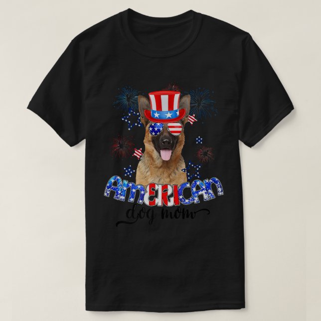 Funny tysk shepherd Wearing Sunglasses USA flagga  T Shirt (Design framsida)