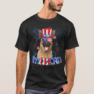 Funny tysk shepherd Wearing Sunglasses USA flagga  T Shirt