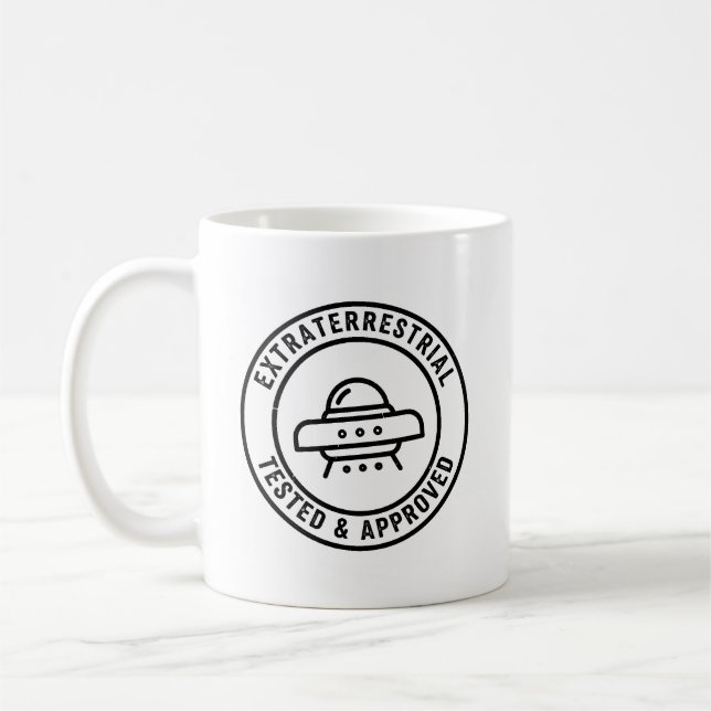 Funny UFO Alien Extraterrestrial Tested & Approved Kaffemugg (Vänster)