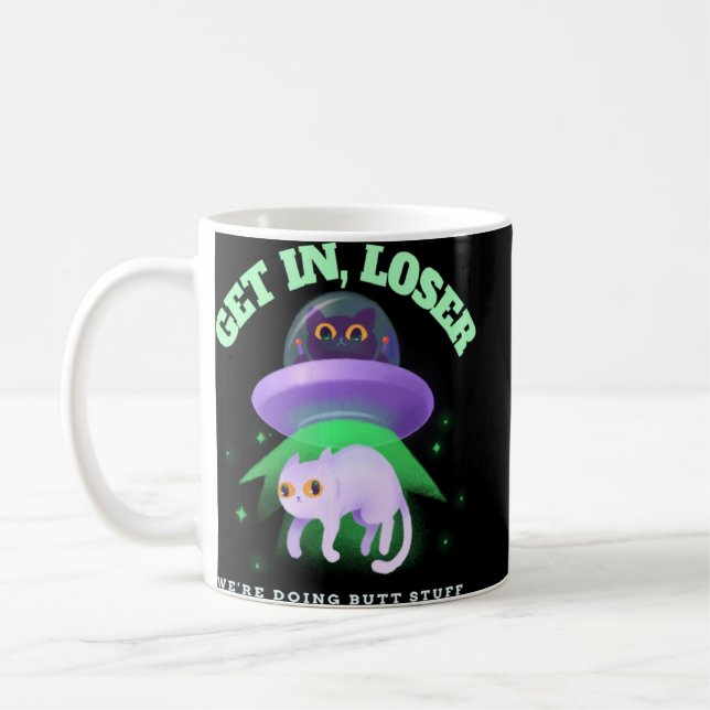 Funny Ufo Cat Alien Abduction Vi gör Butt Stu Kaffemugg (Vänster)
