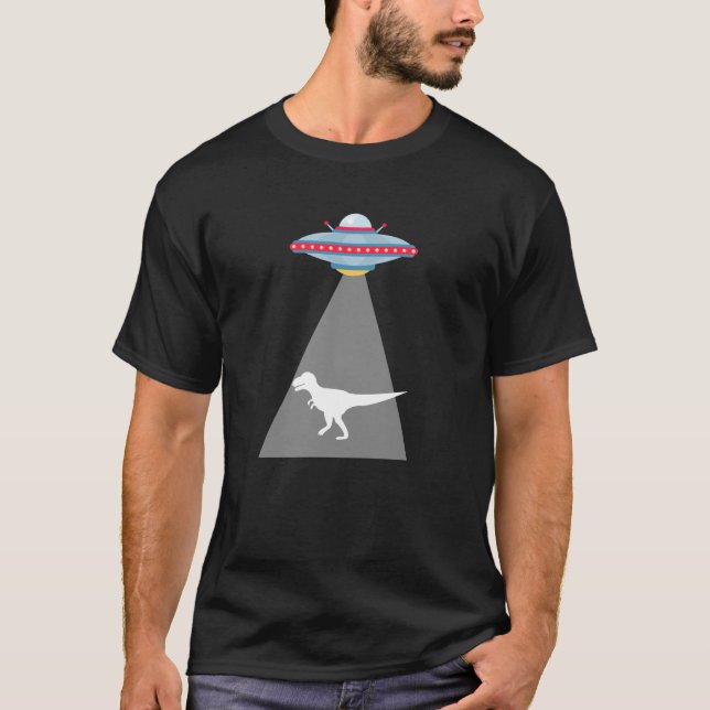 Funny UFO Dinosaur Abduction T Shirt (Framsida)