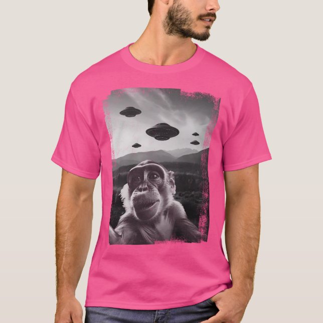 Funny Ufo Monkey Selfie med Ufo Alien Monkey Funn T Shirt (Framsida)