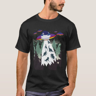 Funny Ufo Space Alien Forest Dinosaur Abduction T Shirt