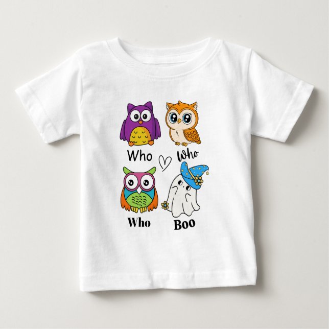 Funny Uggla och Ghost Halloween Kids T-Shirt (Framsida)