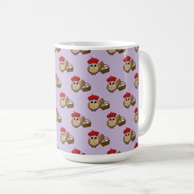 Funny Uggla Påskägg Hunt Mönster Kaffemugg (Framsida höger)