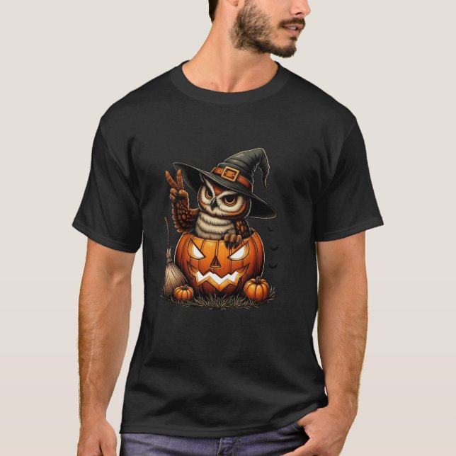 Funny Uggla Witch Pumpkin Halloween Manar Womens K T Shirt (Framsida)