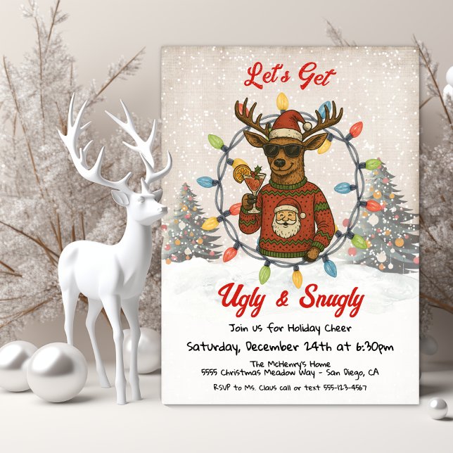 Funny Ugly Christmas Sweater Reindeer Cocktail Inbjudningar (Skapare uppladdad)