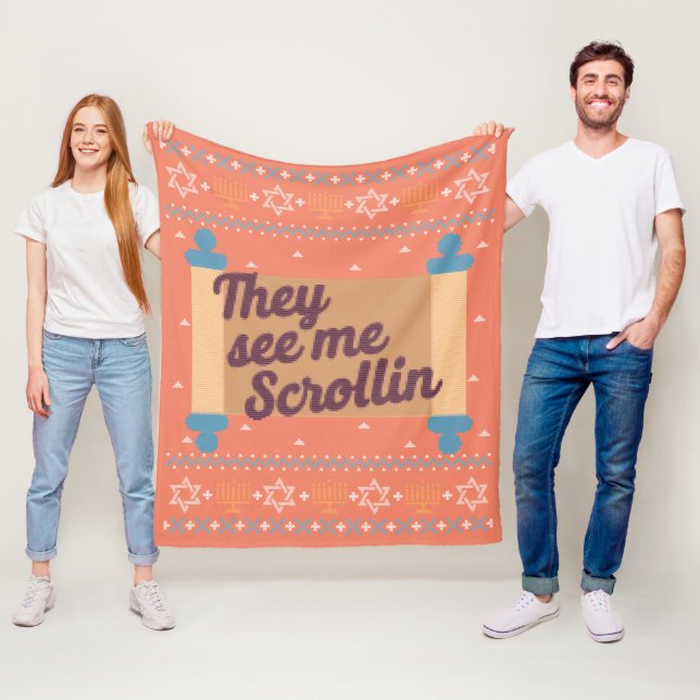 Funny Ugly Hanukkah Se mig Scrollin Tee Fleecefilt (På plats)