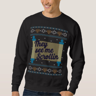 Funny Ugly Hanukkah Se mig Scrollin Tee Lång Ärmad Tröja