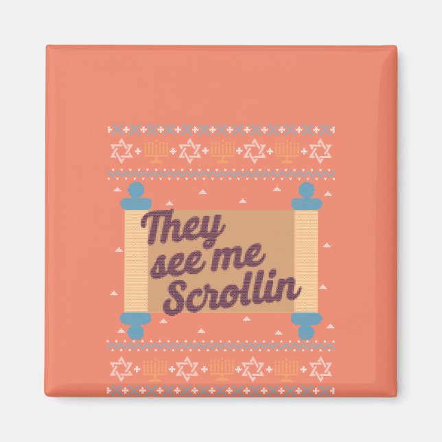 Funny Ugly Hanukkah Se mig Scrollin Tee Magnet (Framsidan)
