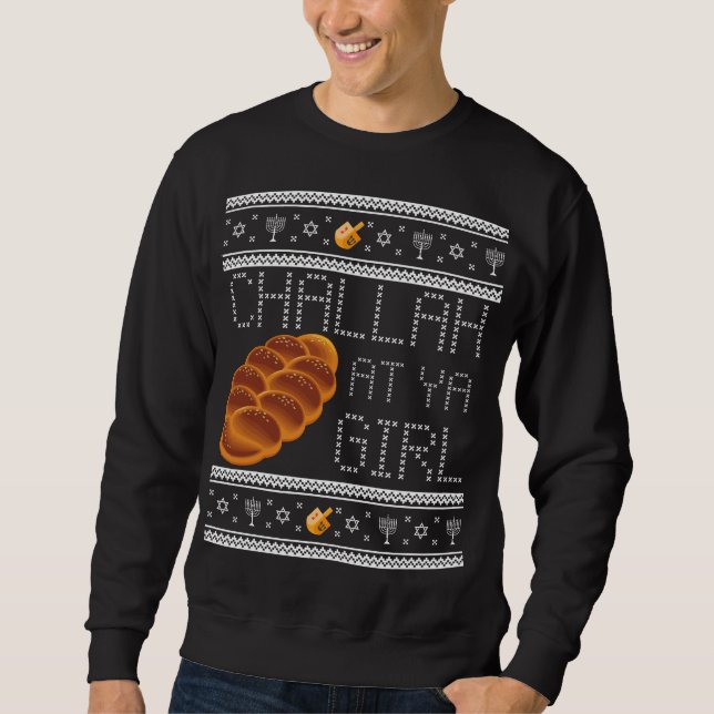 Funny Ugly Hanukkah Sweater Challah på Ya Girl Lång Ärmad Tröja (Framsida)