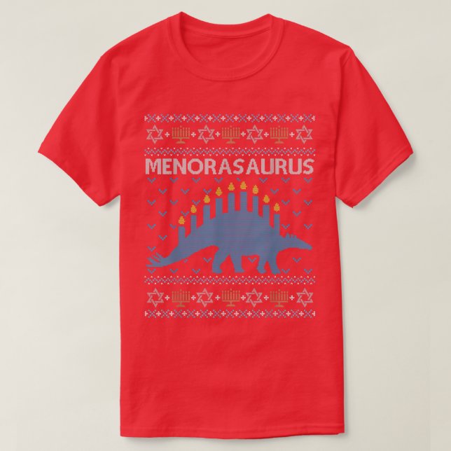 Funny Ugly Hanukkah Sweater Dinosaur Menorah Dino T Shirt (Design framsida)