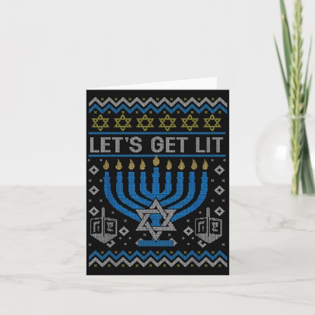 Funny Ugly Hanukkah Sweater Lets Get Lit Menorah J Kort (Framsida)