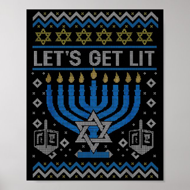Funny Ugly Hanukkah Sweater Lets Get Lit Menorah J Poster (Framsidan)