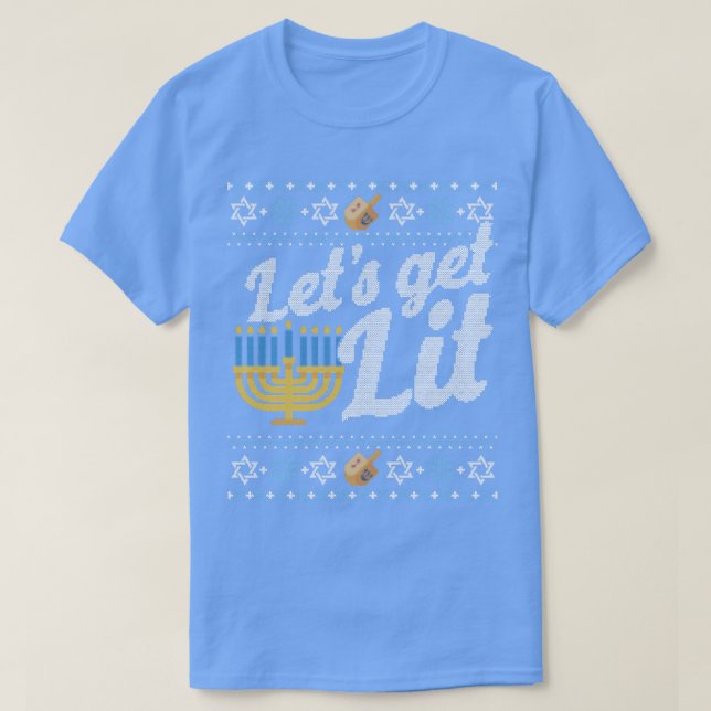 Funny Ugly Hanukkah Sweater Lets Get Lit Menorah  T Shirt (Design framsida)