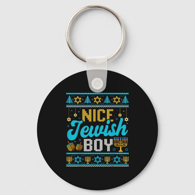 Funny Ugly Hanukkah Sweater Nice Jewish Boy Matchi Nyckelring (Framsida)